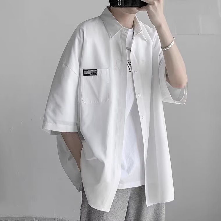 潮流新款ins男衬衫夏日系文艺流行潮五分袖百搭标准218-8CSC11P30图片