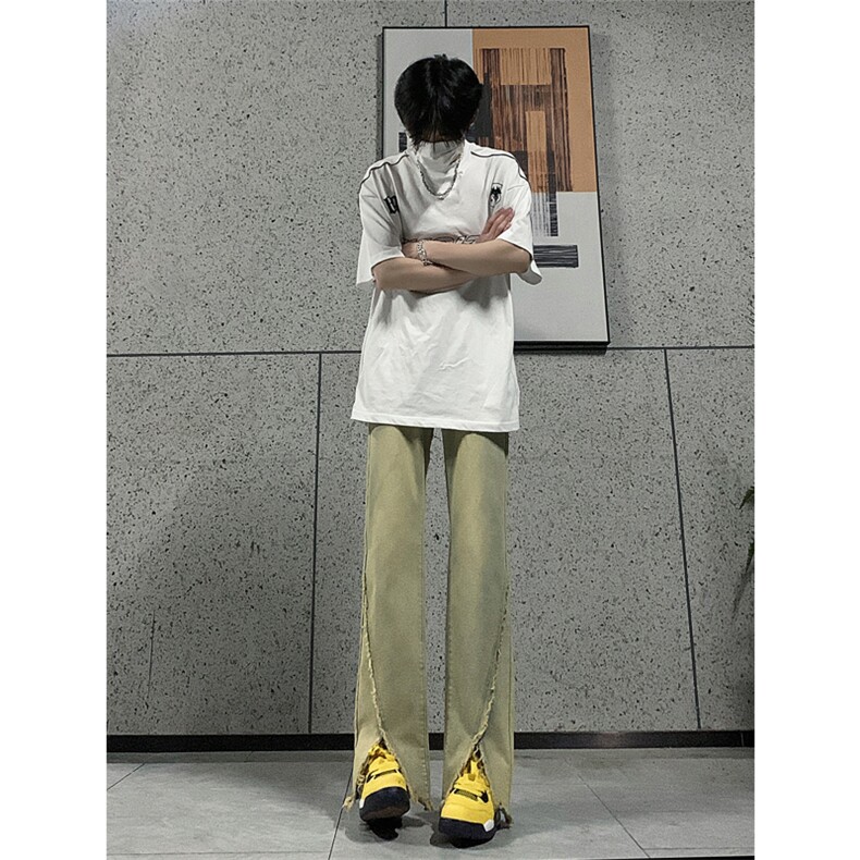 现货 24春夏黄泥开叉毛边宽松牛仔裤设计感微喇休闲裤男K5803-P55图片