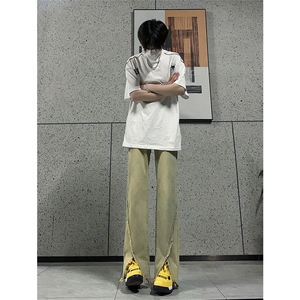 现货 24春夏黄泥开叉毛边宽松牛仔裤设计感微喇休闲裤男K5803-P55图片