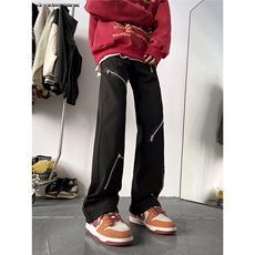 现货~美式高街拉链显瘦微喇叭黑色牛仔裤5XZ502-K721-P55控78，男装牛仔裤，星座502