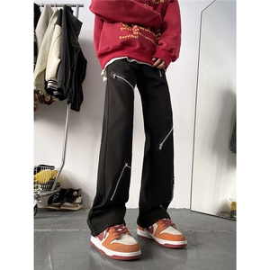 现货~美式高街拉链显瘦微喇叭黑色牛仔裤5 XZ502-K721-P55控78图片
