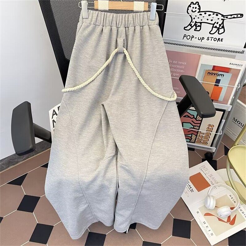 美式复古灰色粗绳阔腿休闲裤男女高街小众设计感宽松运动卫裤,男装休闲裤,星座601-1