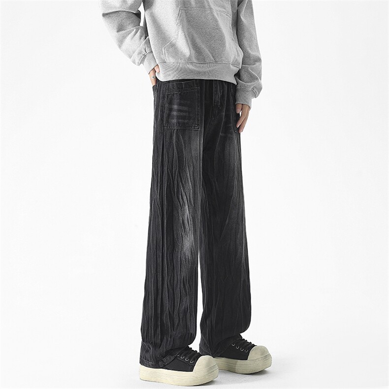 现货秋冬美式黑色渐变裤子男竹节纹直筒牛仔裤女K657-P50控68,男装牛仔裤,星座205-5