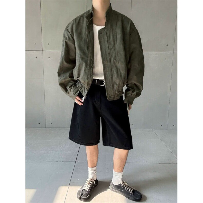 现货到货重磅高品质水洗机车立领皮衣W2509P128,男装夹克,电商C313