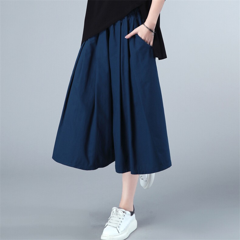 2021年春季新款潮韩版宽松显瘦裙裤子女休闲百搭松紧腰七分阔腿裤,女装休闲裤,简韵佳