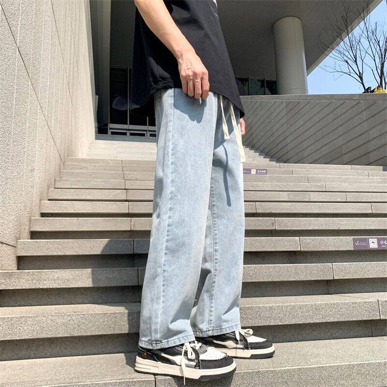 主推港风街头宽松直筒休闲潮流大宽绳男女同款男牛仔裤H025外贸,男装牛仔裤,星座224-1