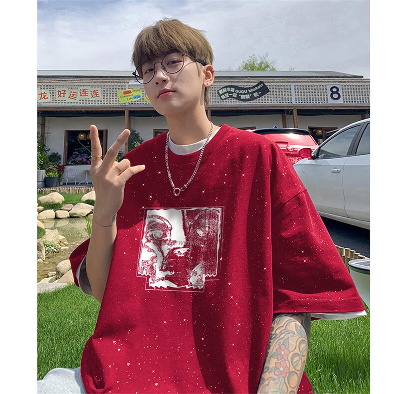 可48小时发货支持抖音得物来样二开美式满天星亮片短袖T恤MTX657，男装T恤，电商A486