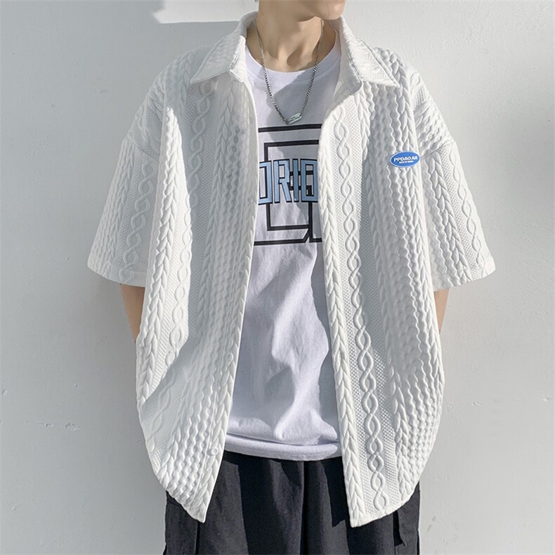 2023夏款巴洛克华夫格外套休闲男大码潮流立领短袖衬衫C22850-P40,男装衬衫,电商A001