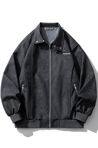 1做旧面料字母刺绣皮衣金属装饰大码M-5XL夹克男JK77861P85控138图片