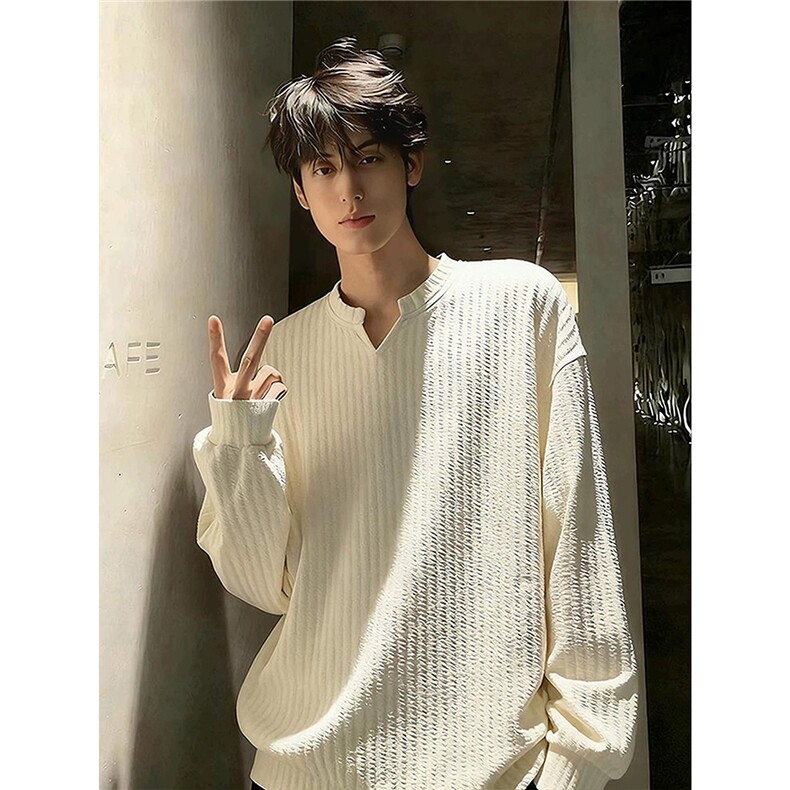 网图肌理感v领卫衣男重磅长袖t恤cleanfit内搭打底衫TX1633-特P39,男装T恤,星座1007（原301D）