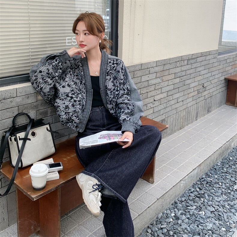 时髦炸街印花拼接外套女2025秋季新款设计感宽松休闲小个子夹克潮,女装短外套,2C095