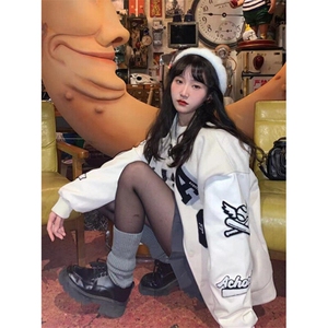 复古高街棒球服外套女宽松春秋新款设计感学生夹克上衣 W748图片