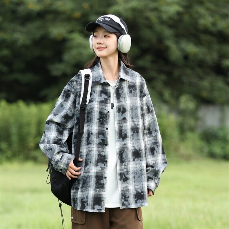 25年春季格子衬衫长袖大码宽松落肩现货DS-C323-1-2369-特批35,男装衬衫,电商C323-1