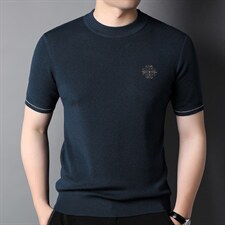 短袖T恤男绣标薄款圆领上衣2023夏季新款中年男士纯色休闲体恤衫，男装T恤，电商B212（原钱塘6029）