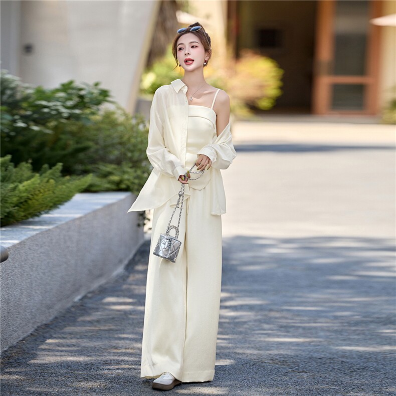 小香风时尚套装女2026新款洋气减龄夏季防晒衬衫吊带阔腿裤优雅,女装套装/套裙,衣之秀