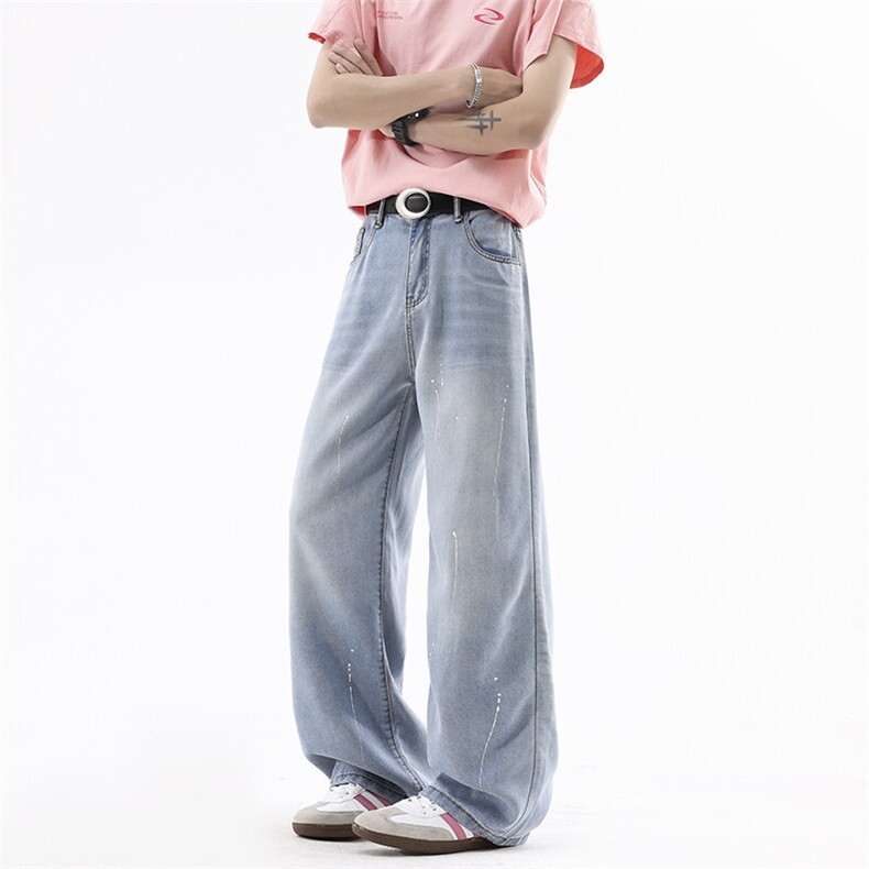 B221美式ins高街宽松喷墨莱赛尔冰丝牛仔裤LK25496-特P45控88,男装牛仔裤,电商B221