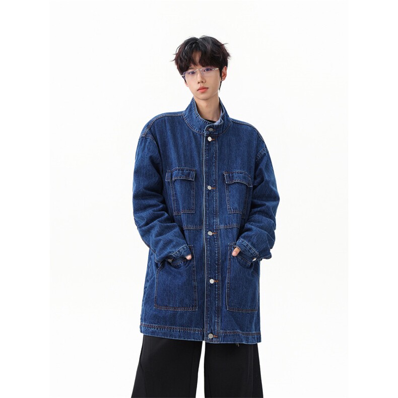 【现货】XZ1218WT4903特价P70高街多口袋立领中长风衣牛仔外套，男装风衣，星座1218（原611-3）
