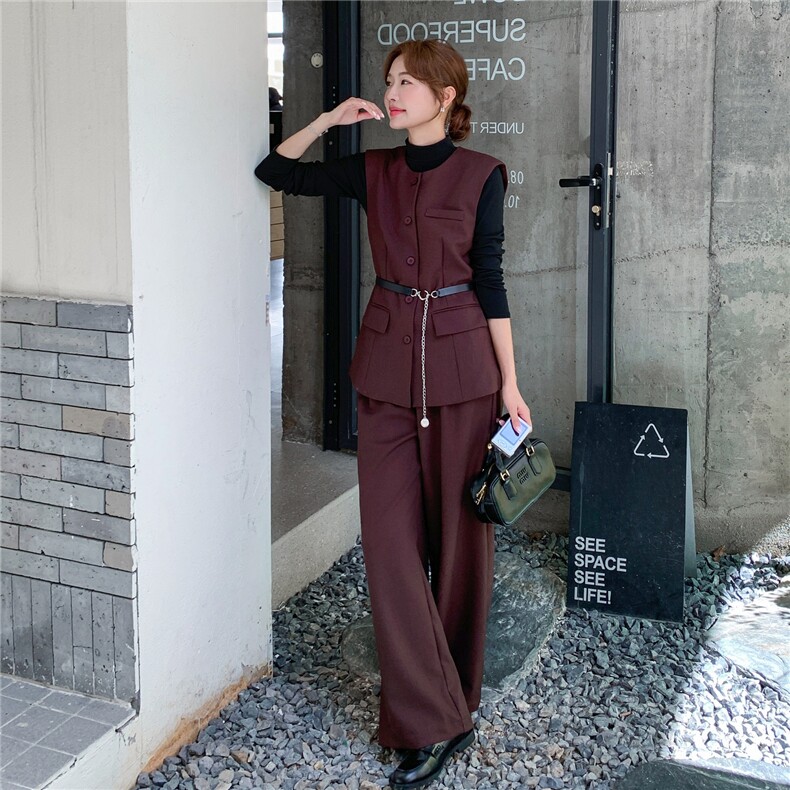 秋季阔腿裤马甲时尚两件套女，女装套装/套裙，秋水欣儿