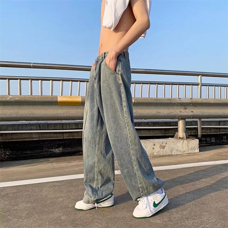 欧美vibe裤子高街潮牌牛仔裤男设计感宽松直筒美式阔腿裤NK21-P48,男装牛仔裤,星座1008-1