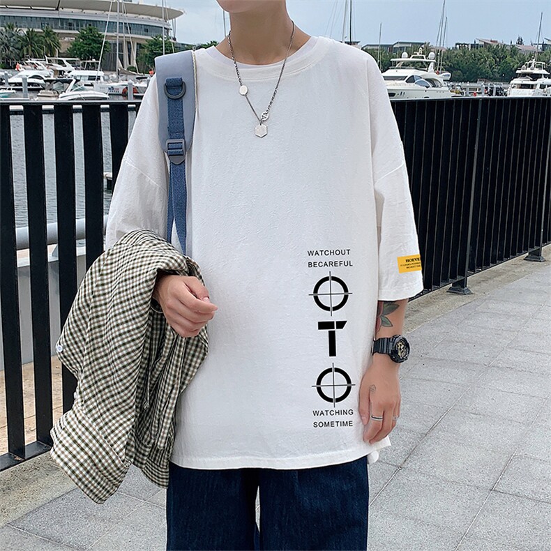 YT26114-P30亚短袖t恤男大码五分袖男宽松七分袖港风模特,男装T恤,电商A040