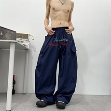 美式街头刺绣褶皱工装伞兵裤女辣妹宽松运动休闲弯刀裤跳舞阔腿裤，男装工装外套，星座601-1