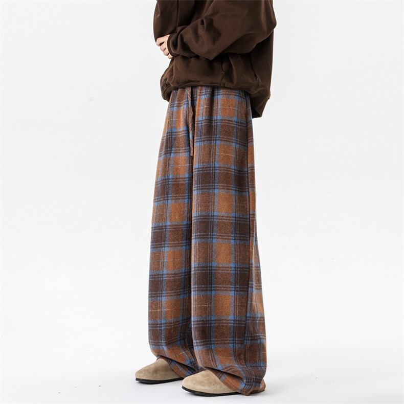 8XL-M美拉德阔腿格子裤宽松休闲长裤大码美式复古直筒裤KZ1932P55图片
