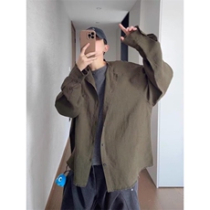 潮流原宿简约美式灰色毛边亚麻衬衫男秋季百搭新款气质CY1216-P41，男装衬衫，星座412-1
