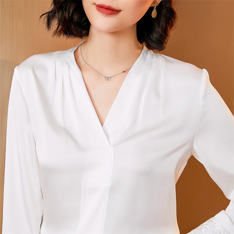 优雅气质减龄V领桑蚕丝衬衫高端品质尽显女性魅力,女装衬衫,宋氏羊绒