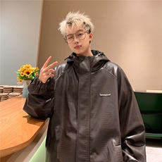 港风连帽鳄鱼纹PU皮衣大码情侣休闲冲锋衣夹克男JK8744P90控128，男装夹克，星座226-2