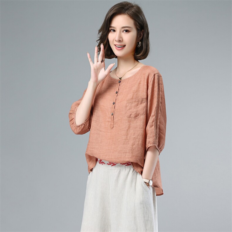苎麻上衣女高端印花棉麻2025新款夏季女装时尚休闲亚麻阔腿裤图片
