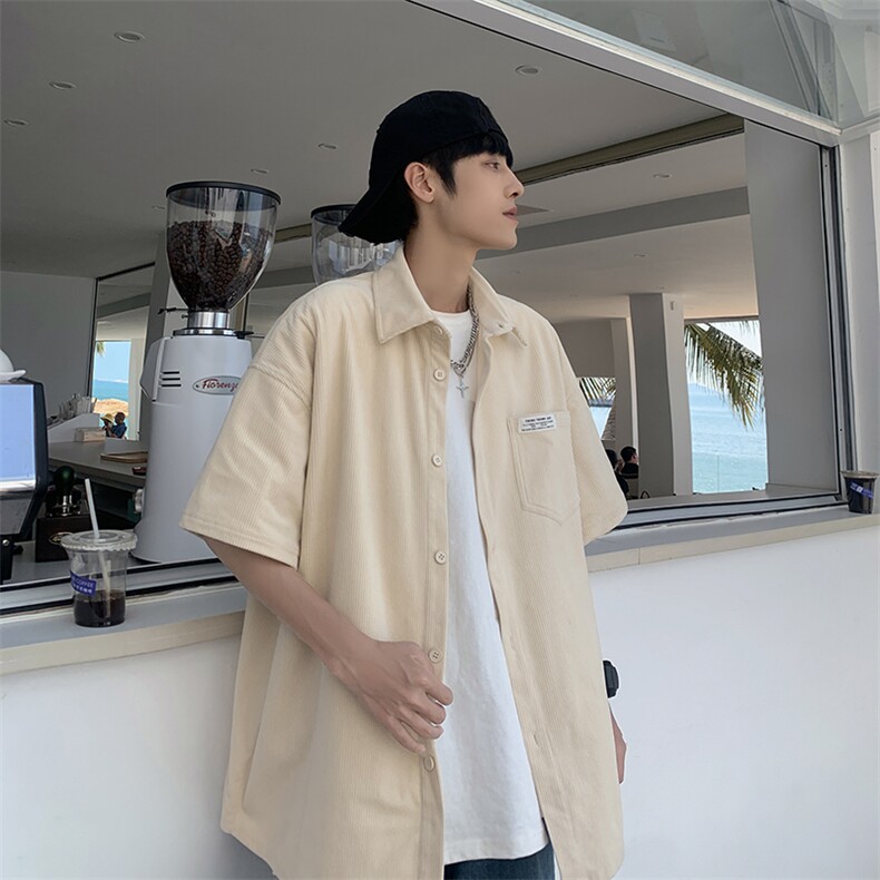 A408-23C5739*夏季灯芯短袖衬衫百搭上衣P48-X69-聚酯纤维,男装衬衫,电商A408