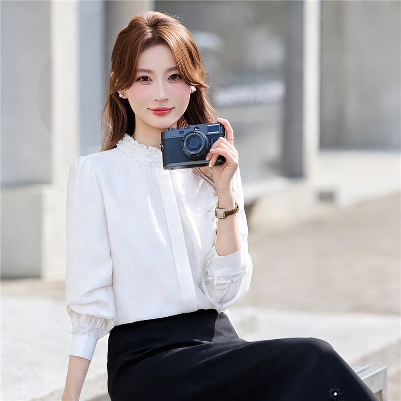 BAO现货2026春季新款时尚气质优雅女高级感减龄显瘦长袖百搭衬衣,女装衬衫,时尚俏佳人