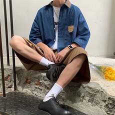 复古牛仔翻领短袖衬衫男女2024夏季新款宽松百搭设计感衬衣~C160，男装衬衫，星座601-2