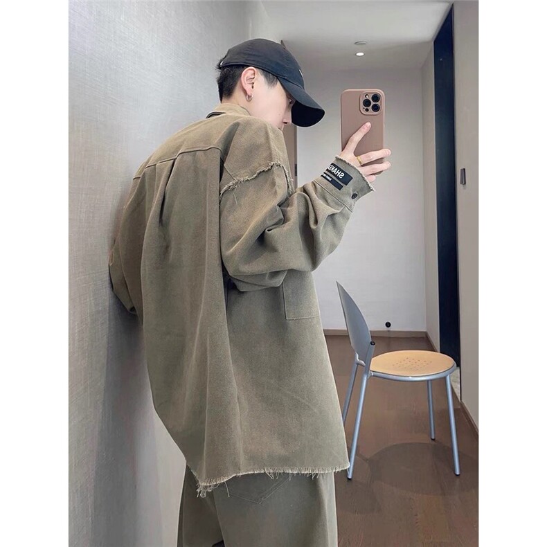 美式复古牛仔外套男2026秋潮牌宽松高街痞帅工装夹克W6624-P73，男装工装外套，星座412-3