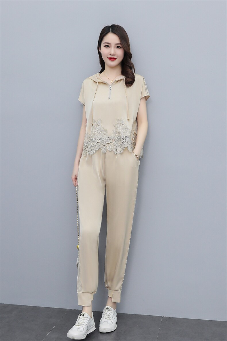 现货！！！2022年夏装新款蕾丝拼接时尚气质两件套套装,女装套装/套裙,奕薇雅