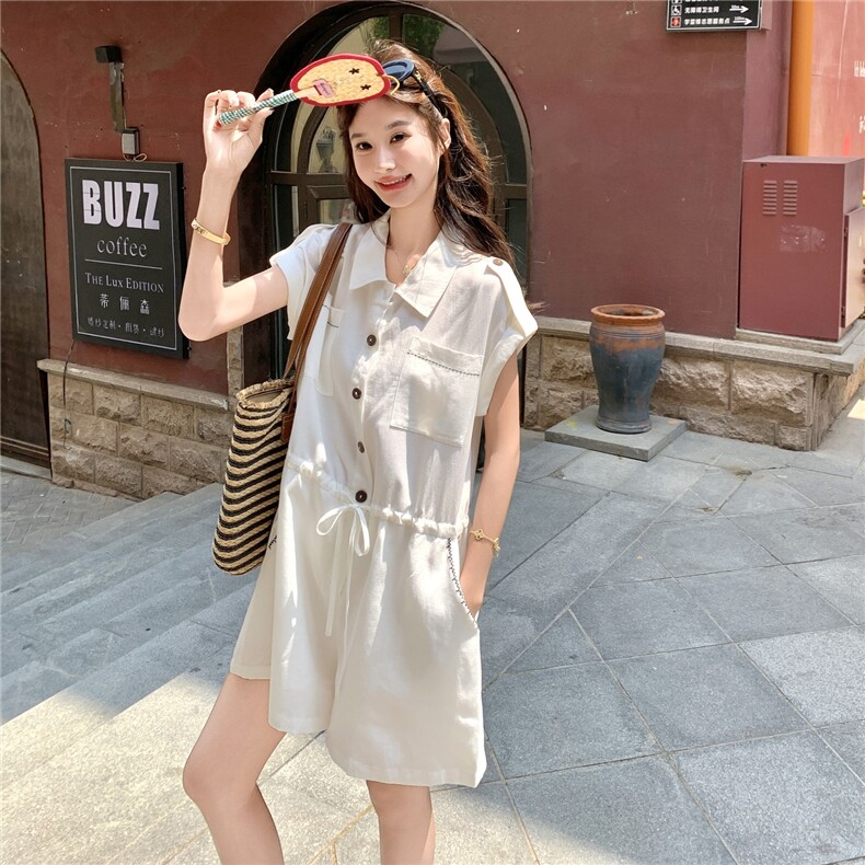 巨好看白色工装风衬衫连体裤女夏2025新款小个子爆款高级感连衣裤,女装休闲裤,维壹
