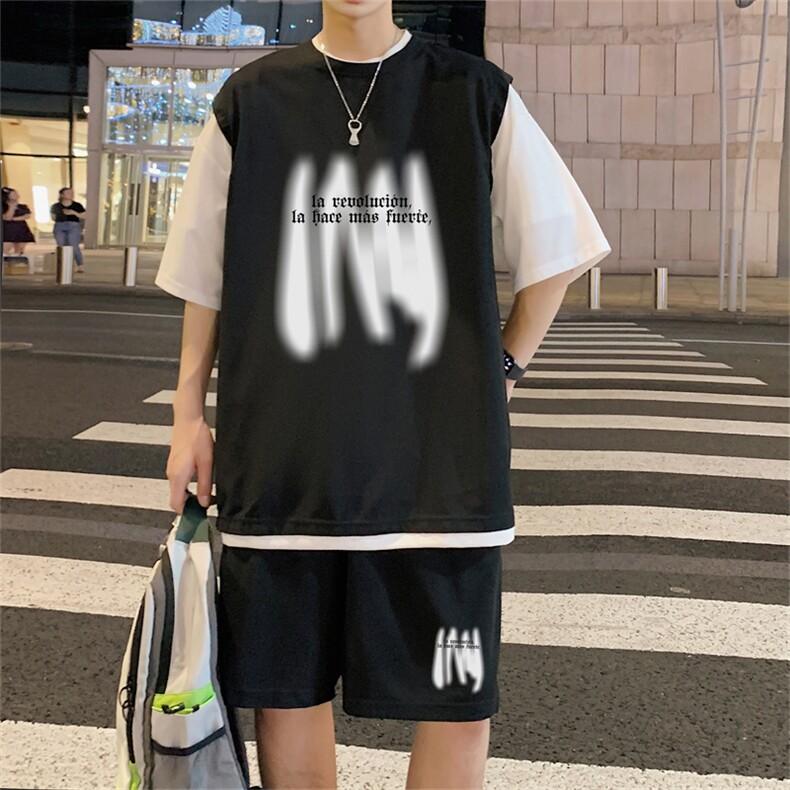 冰感华夫格冰丝套装潮流休闲短袖短裤两件套FTZ3063-P55控78,男装牛仔裤,电商B370