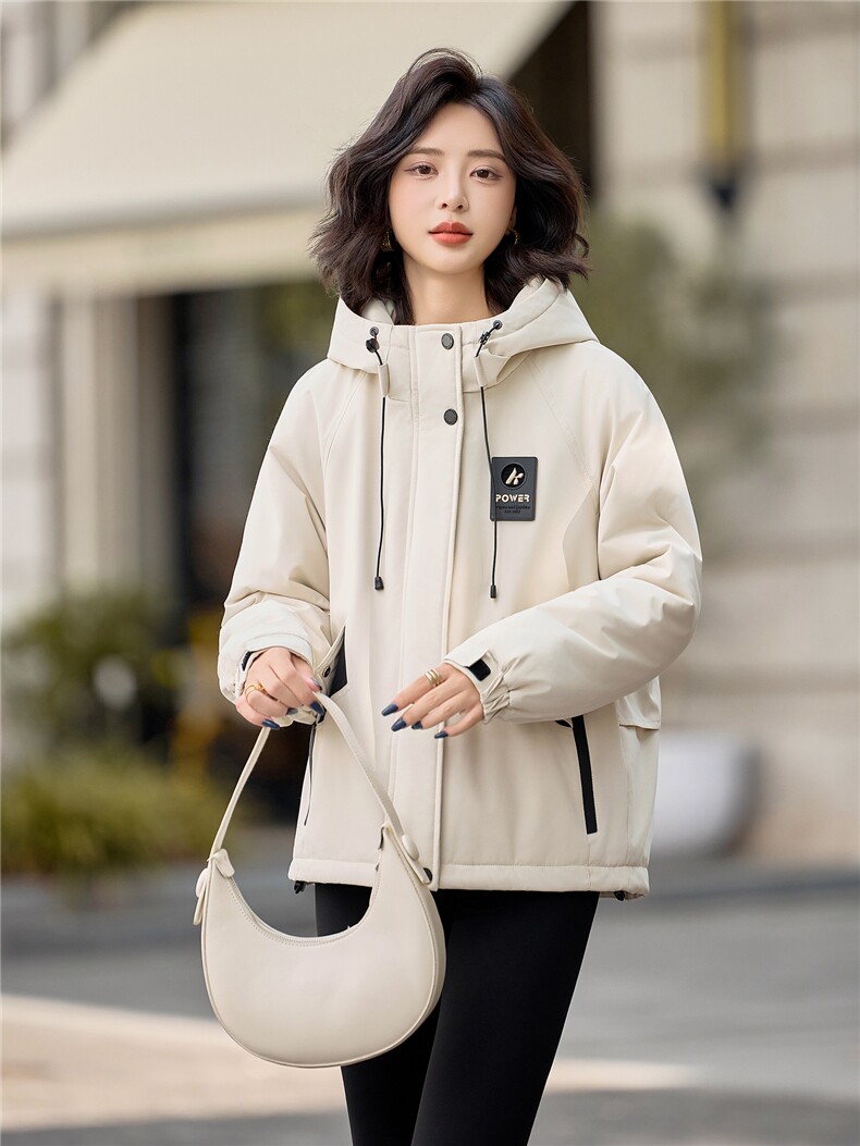 休闲连帽夹棉加厚冲锋衣外套女2025秋冬新款宽松百搭派克服薄棉服,女装棉衣/棉服,悦祺
