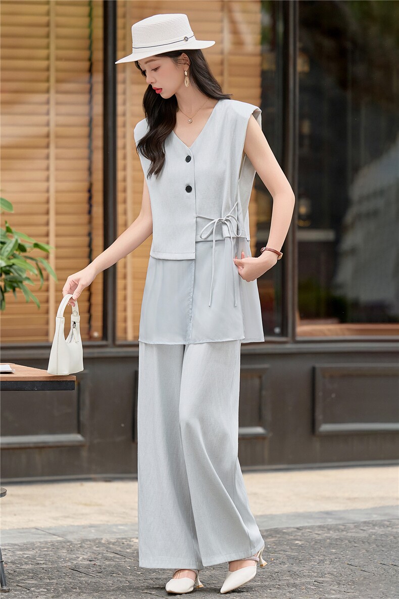 2026年夏季拼接阔腿裤套装,女装套装/套裙,曼琳思菲