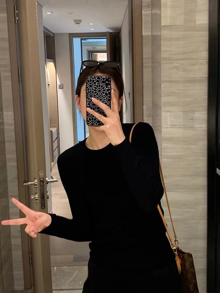 圆领打底衫女显瘦长袖针织衫秋冬新款内搭毛衣，女装羊毛衫，恩泰羊绒