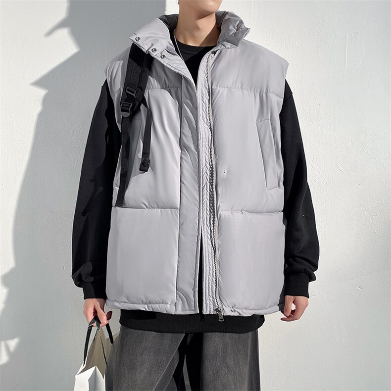 冬季男士棉马甲加厚立领纯色休闲棉背心潮流外套A266-WMJ8633-P45，男装背心/马甲，电商A266