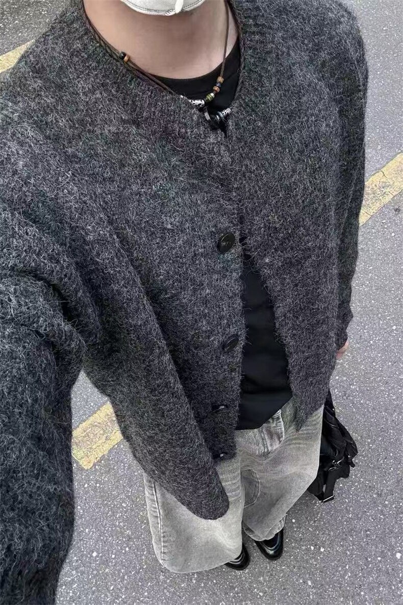 网图A2331TP50-秋冬圆领毛衣开衫外套男高级感慵懒风针织衫上衣,男装针织衫/毛衣,电商B241