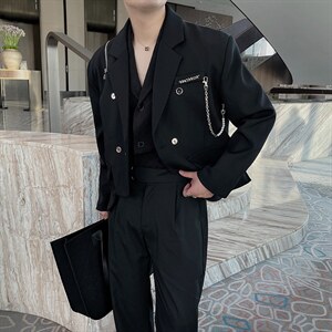 秋季高级感拉链短款西装外套男网红韩版痞帅西服 XZ061-P120控145图片