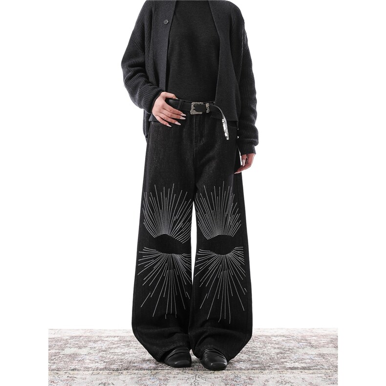 小众设计重磅刺绣微喇叭牛仔裤男女款cleanfit宽松休闲裤阔腿裤子,男装牛仔裤,星座715-4