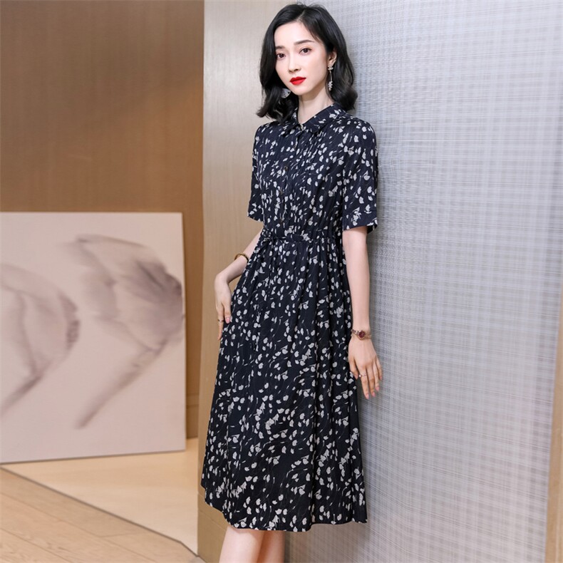 品牌桑蚕丝真丝连衣裙女2025新款波点中长款洋气时尚妈妈裙子，女装连衣裙，阿舍尔精品