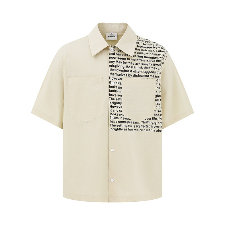 南夏乔装2025夏季新款日系撞色口袋印花休闲短袖衬衫复古宽松衬衣，男装T恤，电商S006（B521）