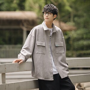 2023秋麂皮绒口袋装饰cityboy长袖衬衫男工装夹克外套C22652-P65图片