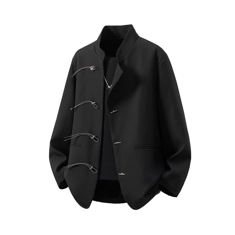 立体白底中式金属盘扣设计西服96%聚酯纤维4%氨纶XF77071P85控128，男装西服，星座227-7