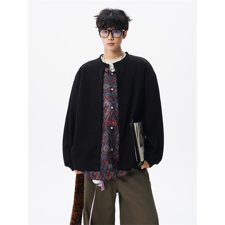 KS10157-特批60控108新款开衫休闲上衣设计感两件套复古大码卫衣，男装卫衣，电商A059