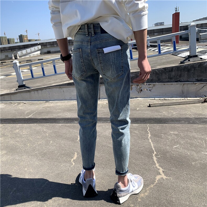 B230档复古浅蓝色修身小脚弹力铅笔裤男牛仔裤P85,男装牛仔裤,电商B230
